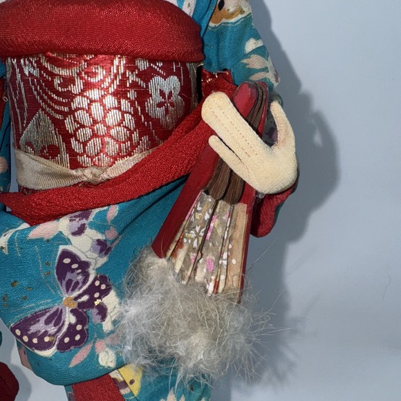 Japanese GEISHA Real Life Doll Red Fan Butterfly Kimono Antique Vintage Clothes - Picture 5 of 13